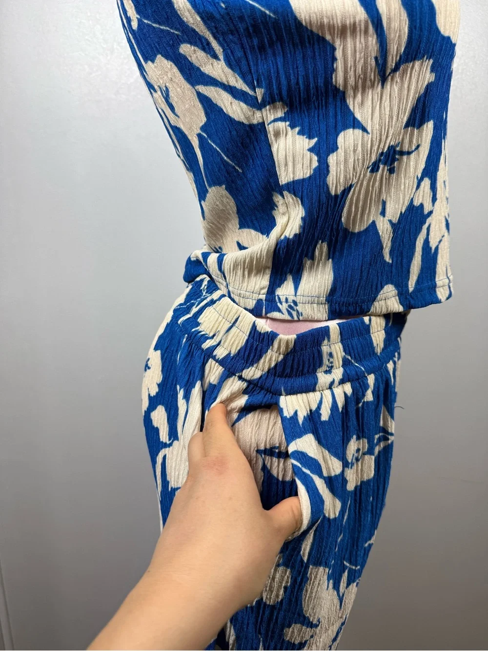 New Mix 2-Piece Crop Top & Short Set Blue Floral NWT Plus Size 1X/2X - Picture 5 of 8